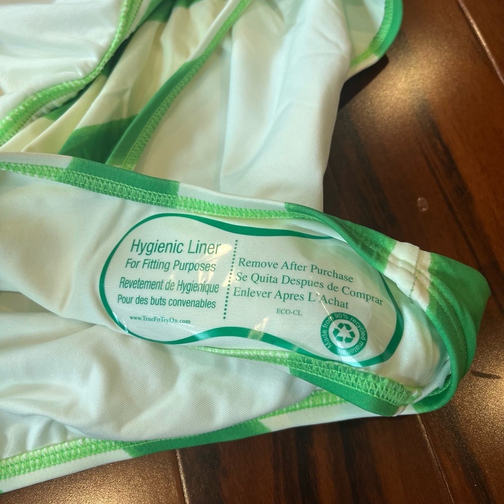 Kate Spade Swimsuit One-Piece Pesto Green White Stripe Straps Size Large - Picture 5 of 5